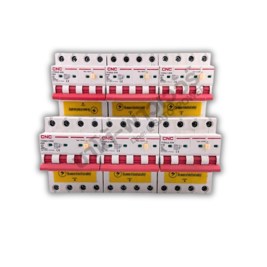 CNC 100mA ไฟกระแสเกิน AC YCB9LNE-80 4P 16A 20A 25A 32A 40A 50A 63A | RCBO 4P MCB เบรกเกอร์ป้องกัน | ตัดวงจรไฟฟ้า | กระแสไฟตกค้าง