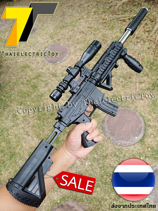 ปืนอัดลมพลาสติก 2020-1 ชักยิงทีล่ะนัด ยืดหดพานท้ายได้ หนัก 420 กรัม ยาว 72 ซม. มีเลเซอร์ ใช้ลูกกระสุนพลาสติก 6 มิล