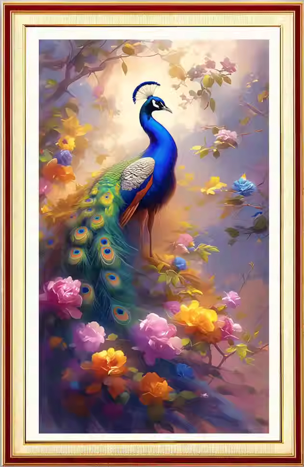 peacock-1017 *พร้อมส่ง* ชุดปักครอสติช ลายนกยูงในสวนดอกไม้ (ปักเต็มผืนผ้า ไม่มีเดินเส้น ผ้า11CT พิมพ์ลาย มีประกาย ปัก 3 เส้นเล็ก) ขนาด 50*76 ซม.ผ้าครอสติช 11CTพิมพ์ลายปักบนผ้า ไหมคอตตอน 89 สี ผังลาย เข็ม