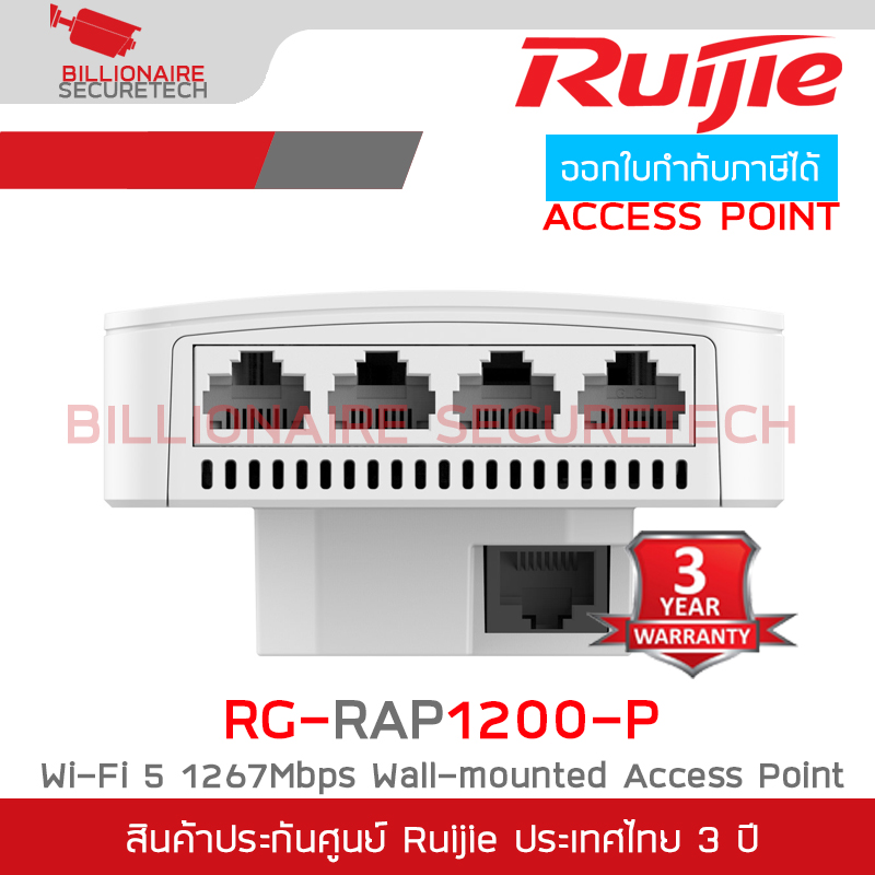 RUIJIE RG-RAP1200(P) WALL-MOUNTED ACCESS POINT Wi-Fi 5, 1267Mbps, 5*GE, PoE Passthrough BY BILLIONAIRE SECURETECH RG-RAP1200(P)