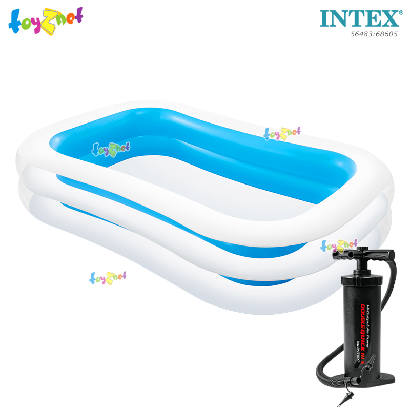 Intex Family Pool 2.62x1.75x0.56 m White No.56483 + DQIII-S Air Pump (Inflate/Deflate)