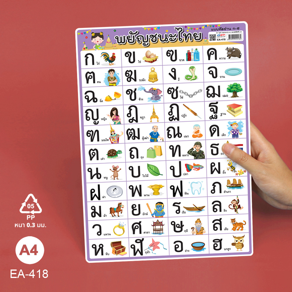 โปสเตอร์ความรู้ ป้ายนิเทศA4 พยัญชนะไทย EA-418