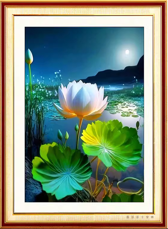 bua-1102 *สินค้าหมด* ชุดปักครอสติช ลายบึงบัวหลวง (ปักเต็มผืนผ้า ไม่มีเดินเส้น ผ้า 9CTพิมพ์ลาย มีประกาย ปัก 4 เส้นเล็ก) ขนาด 60*80 ซม.ผ้าครอสติช 9CTพิมพ์ลายปักบนผ้า ไหมคอตตอน 46 สี ผังลาย เข็ม