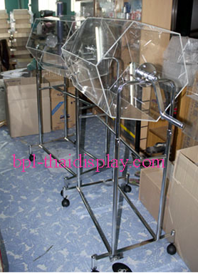 กล่องจับรางวัลทรง 6 เหลี่ยมชุดขาตั้งแสตนเลส ขนาด 60 Cm. หมุนได้รอบ แบบตั้งพื้น ใส่สลากได้หลายพันใบ