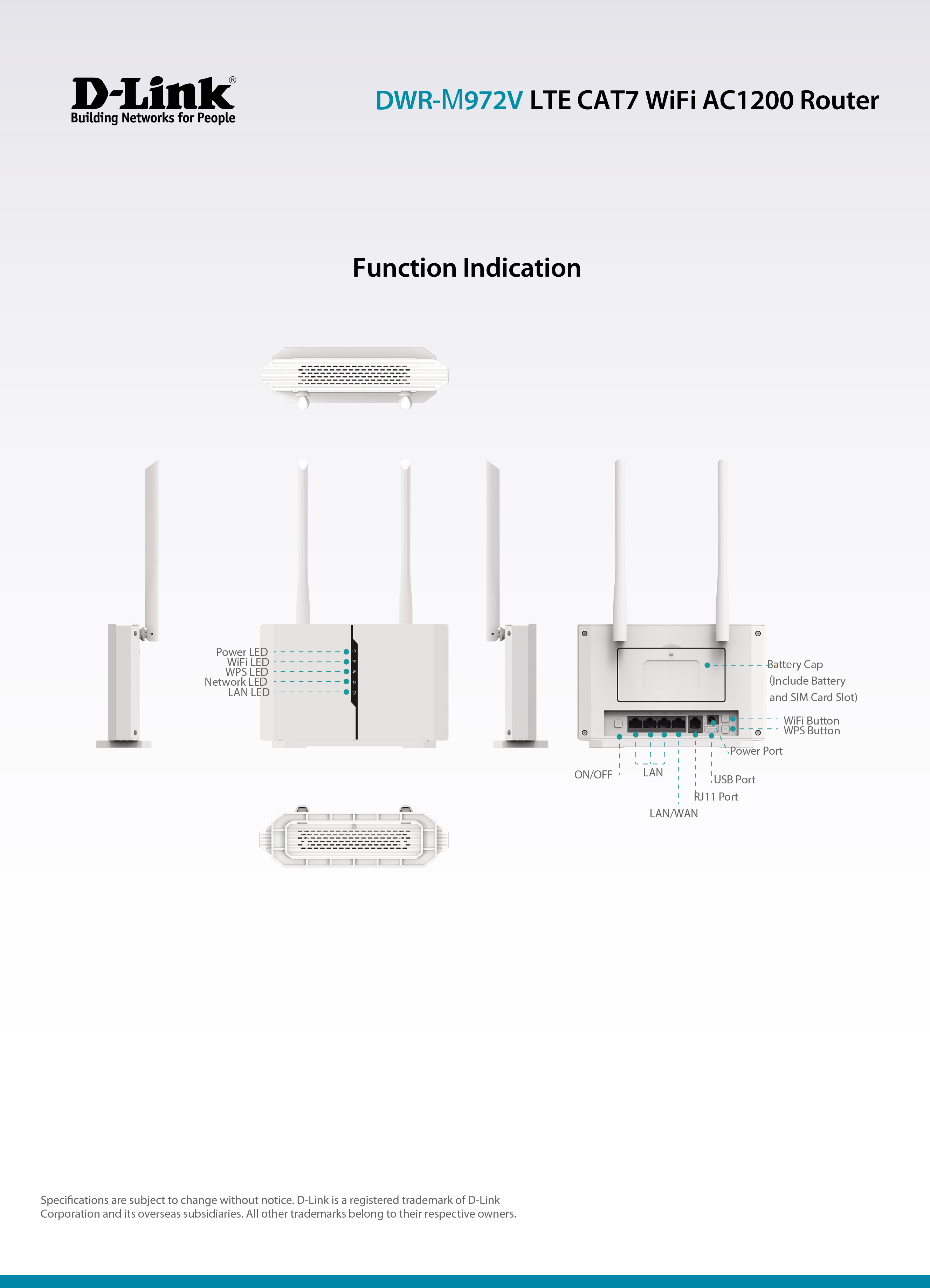 D-LINK DWR-M972V : 4G+ Cat7 AC1200 Wireless Dual Band Gigabit Router BY BILLIONAIRE SECURETECH DWR-M972V
