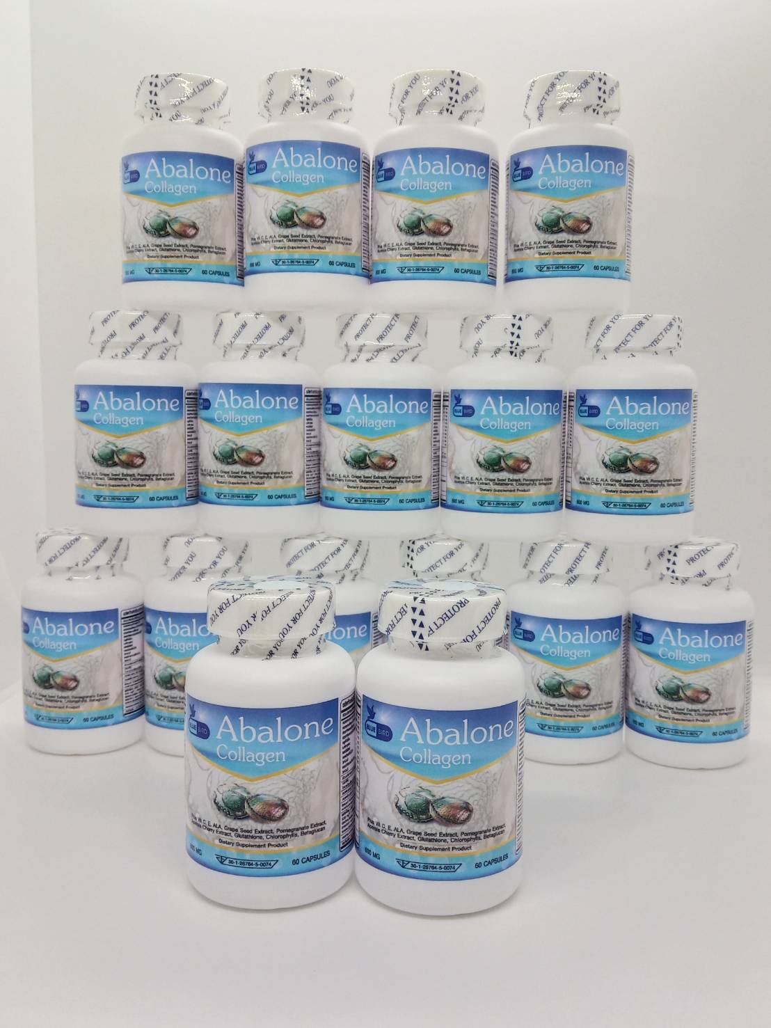 Abalone Collagen อบาโลน คอลลาเจน จากหอยเป๋าฮื้อ คอลลาเจนเข้มข้นชนิดเม็ด ตรา บลูเบิร์ด ขนาด 60 แคปซูล