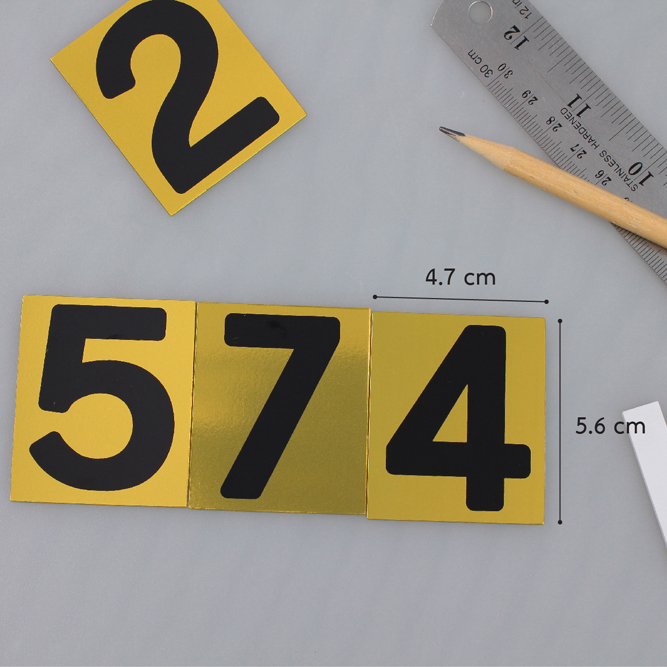 ขนาดแผ่นตัวเลข 0-9 4.7x5.6ซม. สีฟอยล์ทอง TL-400-410