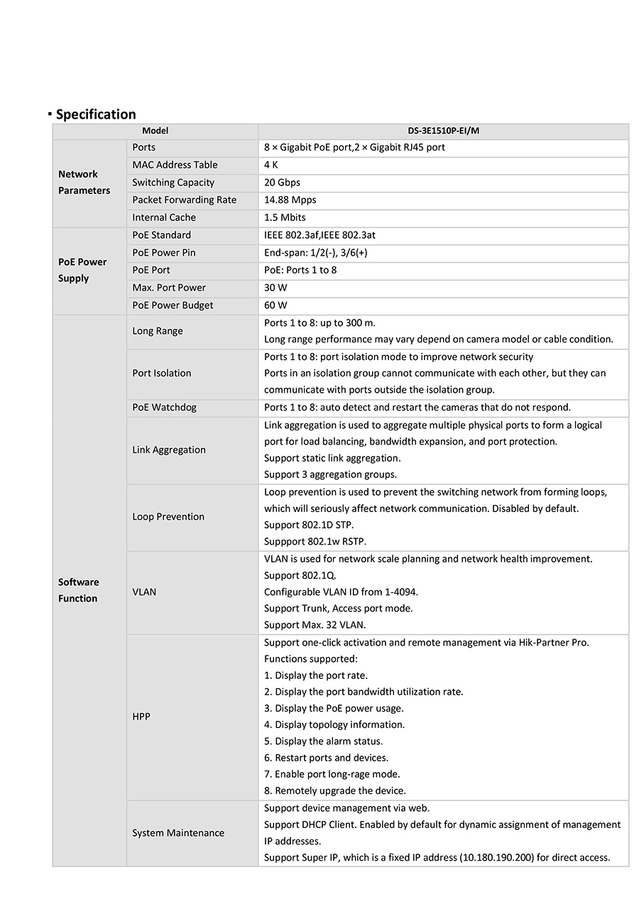HIKVISION DS-3E1510P-EI/M 8 Port Gigabit Smart POE Switch 65W BY BILLIONAIRE SECURETECH DS-3E1510P-EI/M