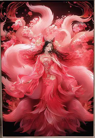 lady-1124 *สินค้าหมด* ชุดปักครอสติช ลายนางพญาจิ้งจอกเก้าหาง (ปักเต็มผืนผ้า ไม่มีเดินเส้น ผ้า 9CTพิมพ์ลาย มีประกาย ปัก 4 เส้นเล็ก) ขนาด 65*85 ซม.ผ้าครอสติช 9CTพิมพ์ลายปักบนผ้า ไหมคอตตอน 30 สี ผังลาย เข็ม