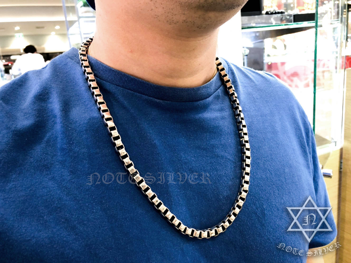 สร้อยคอ ลายกล่องใหญ่ พร้อมตะขอเกี่ยว Star of David Sterling Silver 925 NSNL534