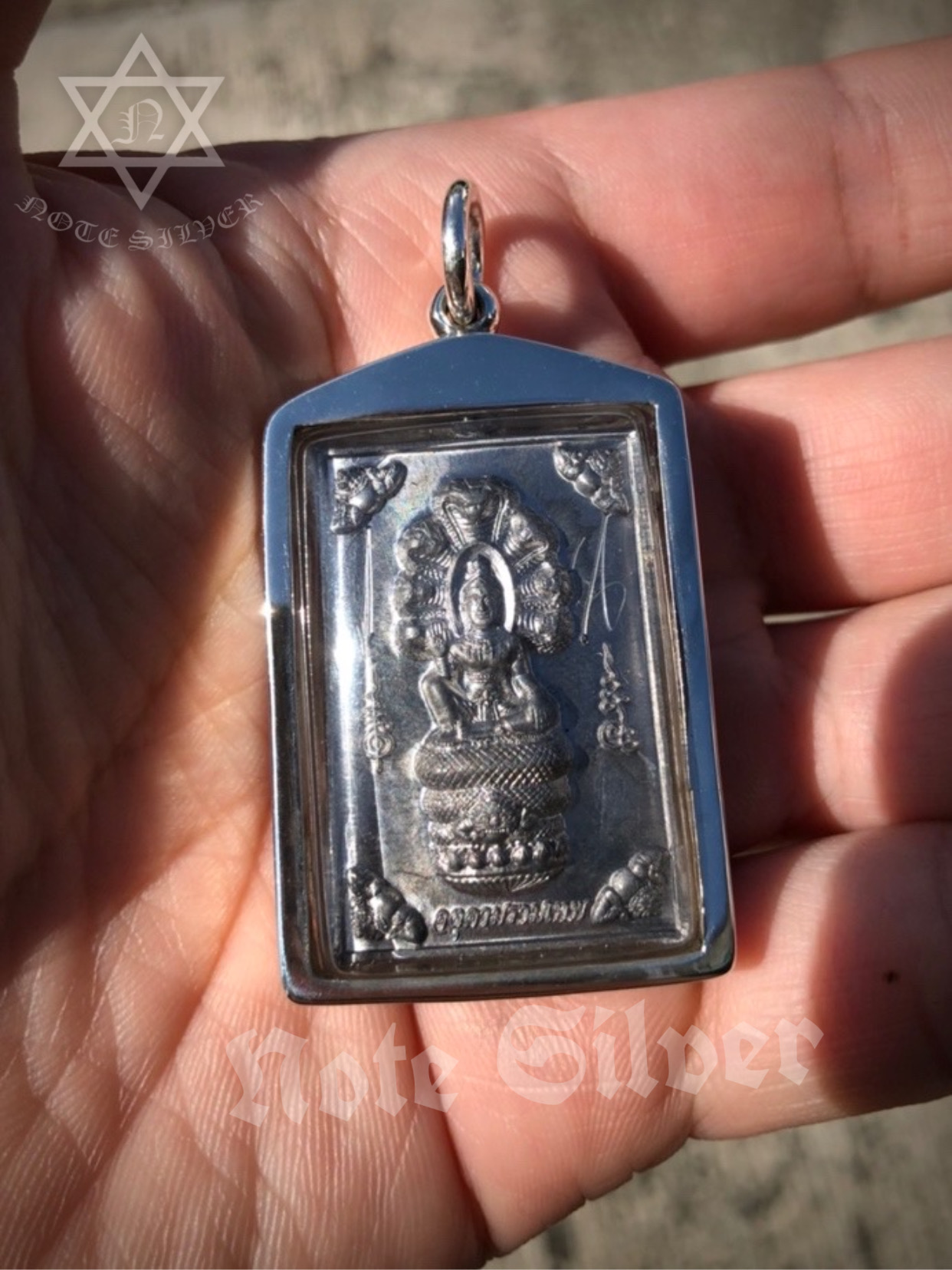 กรอบพระเงินแท้สันขอบเหลี่ยม Sterling Silver 925
