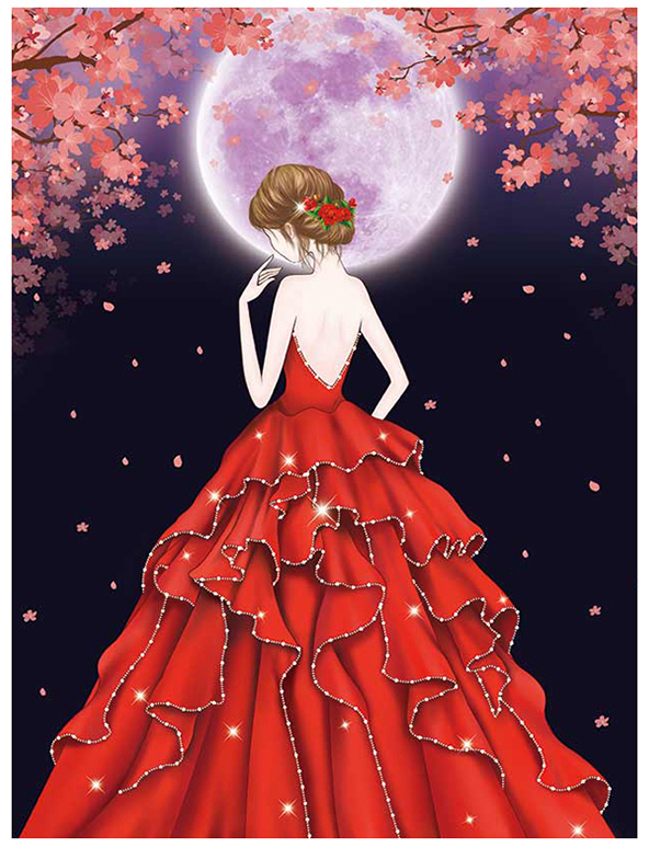lady-1135 *สินค้าหมด* ชุดปักครอสติช ลายสาวสวยในชุดแดง ( ปักเต็มผืนผ้า ไม่มีเดินเส้น ผ้า11CTพิมพ์ลาย ปัก 3 เส้นเล็ก ) ขนาด 50*63 ซม.ผ้าครอสติช 11CTพิมพ์ลายปักบนผ้า ไหมคอตตอน 25 สี ผังลาย เข็ม