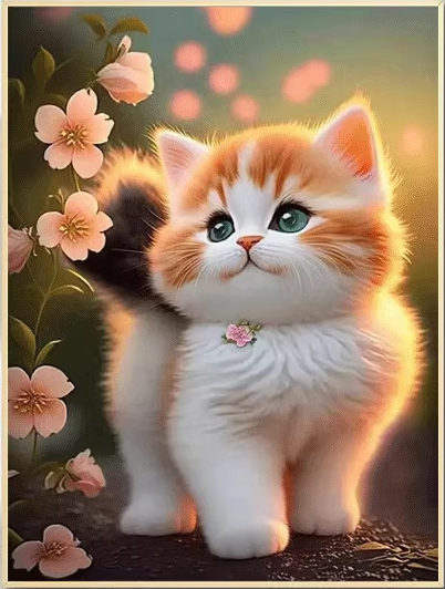cat-1120 *สินค้าหมด* ชุดปักครอสติช ลายแมวน้อยกับช่อซากุระ (ปักเต็มผืนผ้า ไม่มีเดินเส้น ปักครั้งละ 3 เส้นเล็ก) ขนาด 40*50 ซม.ผ้าครอสติช 11CTพิมพ์ลายปักบนผ้า ไหมคอตตอน 26 สี ผังลาย เข็ม