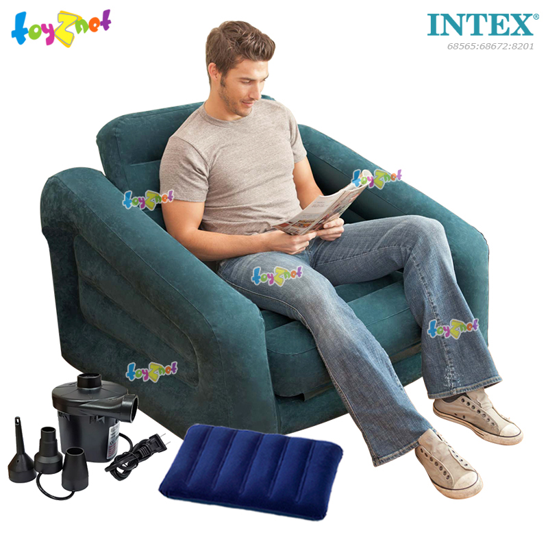 Intex Pull-Out Chair 1.09x2.18x0.66 m Green no.68565 + Pillow & Elec. Air Pump
