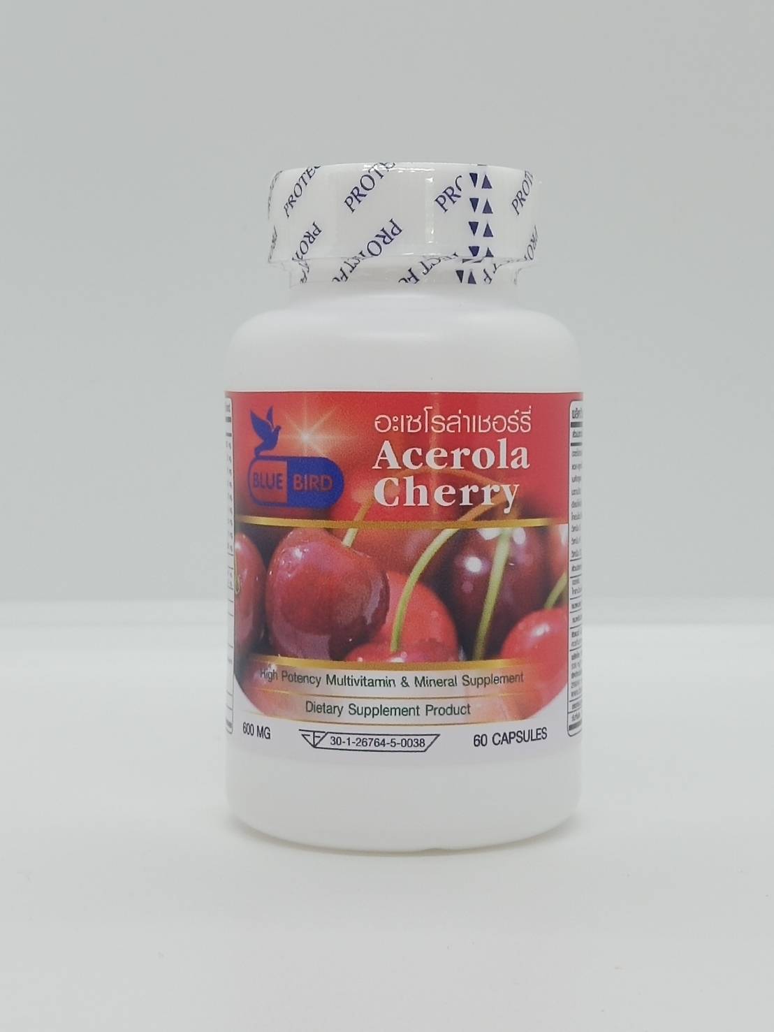 อะเซโรล่าเชอร์รี่ Acerola Cherry ตรา บลูเบิร์ด ขนาด 600 มิลลิกรัม 60 แคปซูล