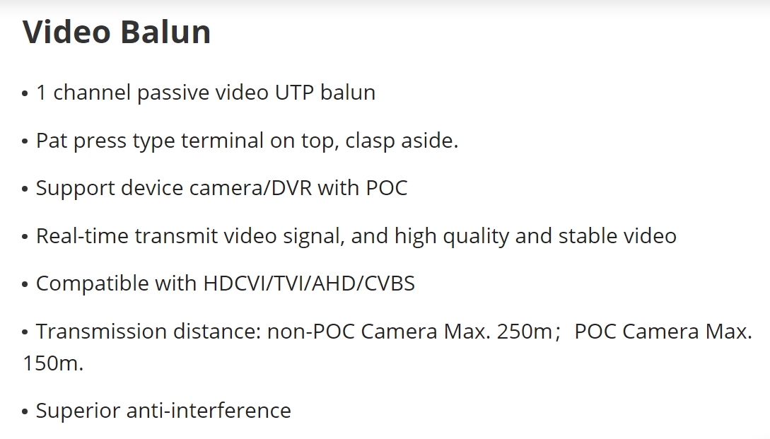 HIKVISION DS-1H18S/E (C) VIDEO BALUN จำนวน 1 แพค 2/4/5MP/4K BY BILLIONAIRE SECURETECH DS-1H18S/E (C)