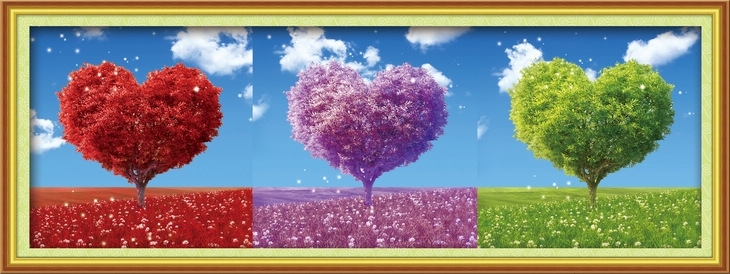 tree-1054 *สินค้าหมด* ชุดปักครอสติช ลายเซต 3 ชิ้น ต้นไม้หัวใจ (ปักเต็มลาย ไหมเงา) ขนาด 180*60 ซม.ผ้าครอสติช 11CTพิมพ์ลายปักบนผ้า ไหมเงา silk 69 สี ผังลาย เข็ม