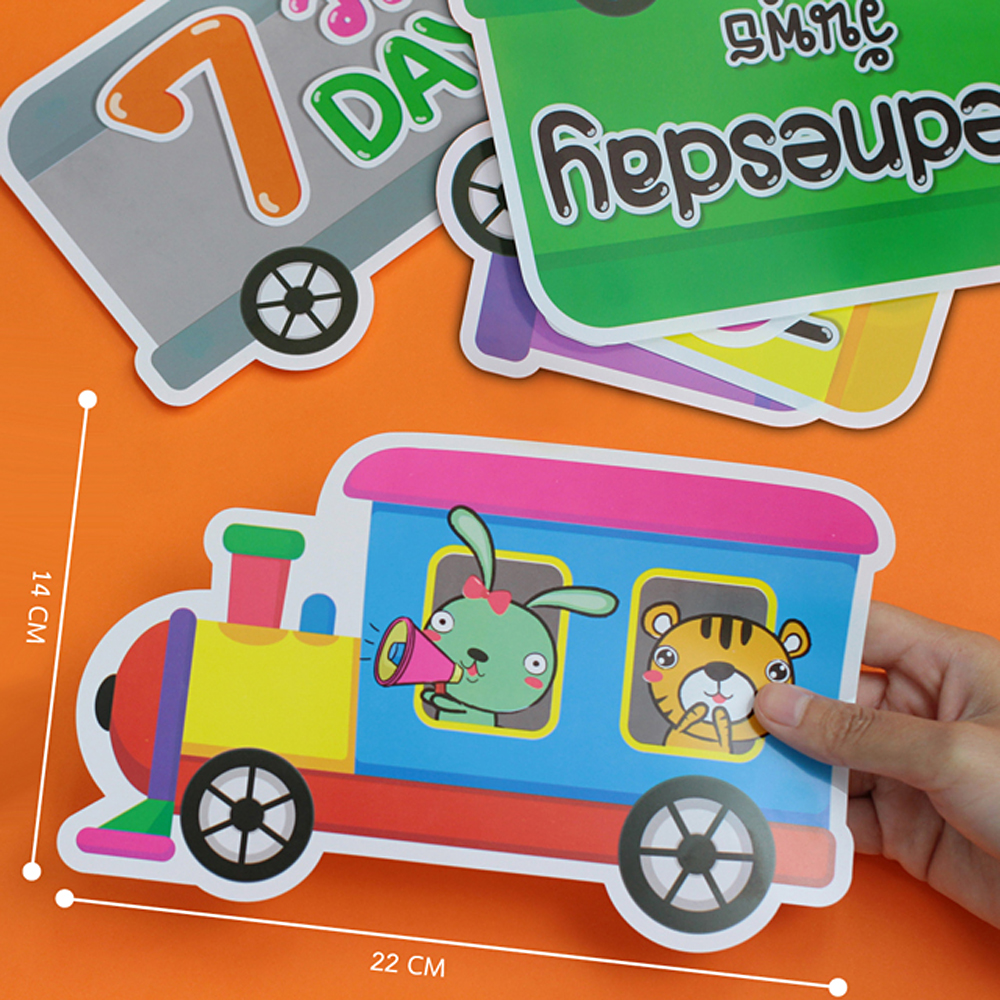 ขนาดแผ่นบัตรคำ ชุดจัดบอร์ด 7วัน ลายรถไฟ ET-744