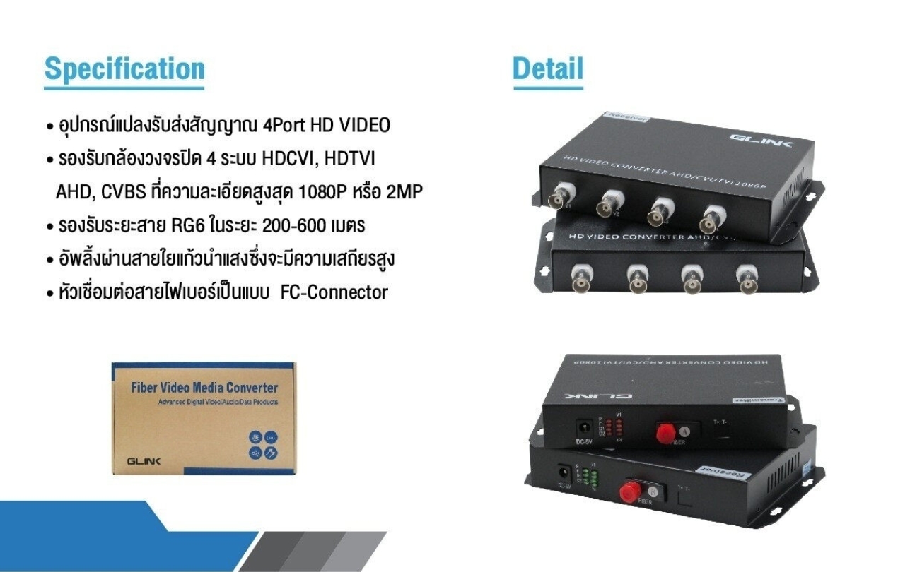 GLINK GCVT-01 FIBER HD VIDEO MEDIA CONVERTER 4 PORT 1080P PACK ละ 2 ชิ้น BY BILLIONAIRE SECURETECH GCVT-01
