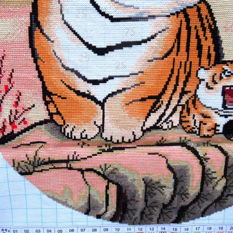 tiger-1033 *สินค้าหมด* ชุดปักครอสติช ลายเสืออ้วนแม่ลูก (ปักเต็มผืนผ้า ผ้า11CTพิมพ์ลาย มีประกาย ปักครั้งละ 3 เส้นเล็ก) ขนาด 50*50 ซม.ผ้าครอสติช 11CTพิมพ์ลายปักบนผ้า ไหมคอตตอน 22 สี ผังลาย เข็ม