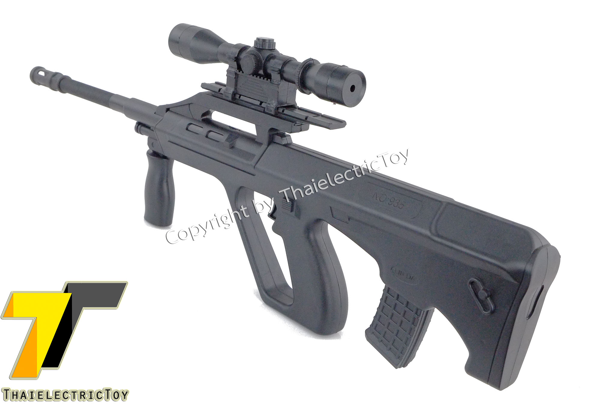 ปืนอัดลมพลาสติก Steyr Aug ยาว 60 เซนติเมตร หนัก 321 กรัม ชักยิงทีล่ะนัด ใช้กระสุนพลาสติกขนาด 6mm