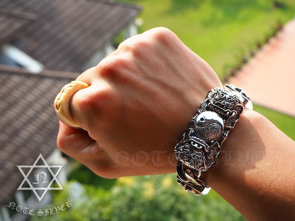ข้อมือเงินแท้พี่สิงห์ Chinese guardian lions. 925 Sterling Silver Bracelet. NSBL1263
