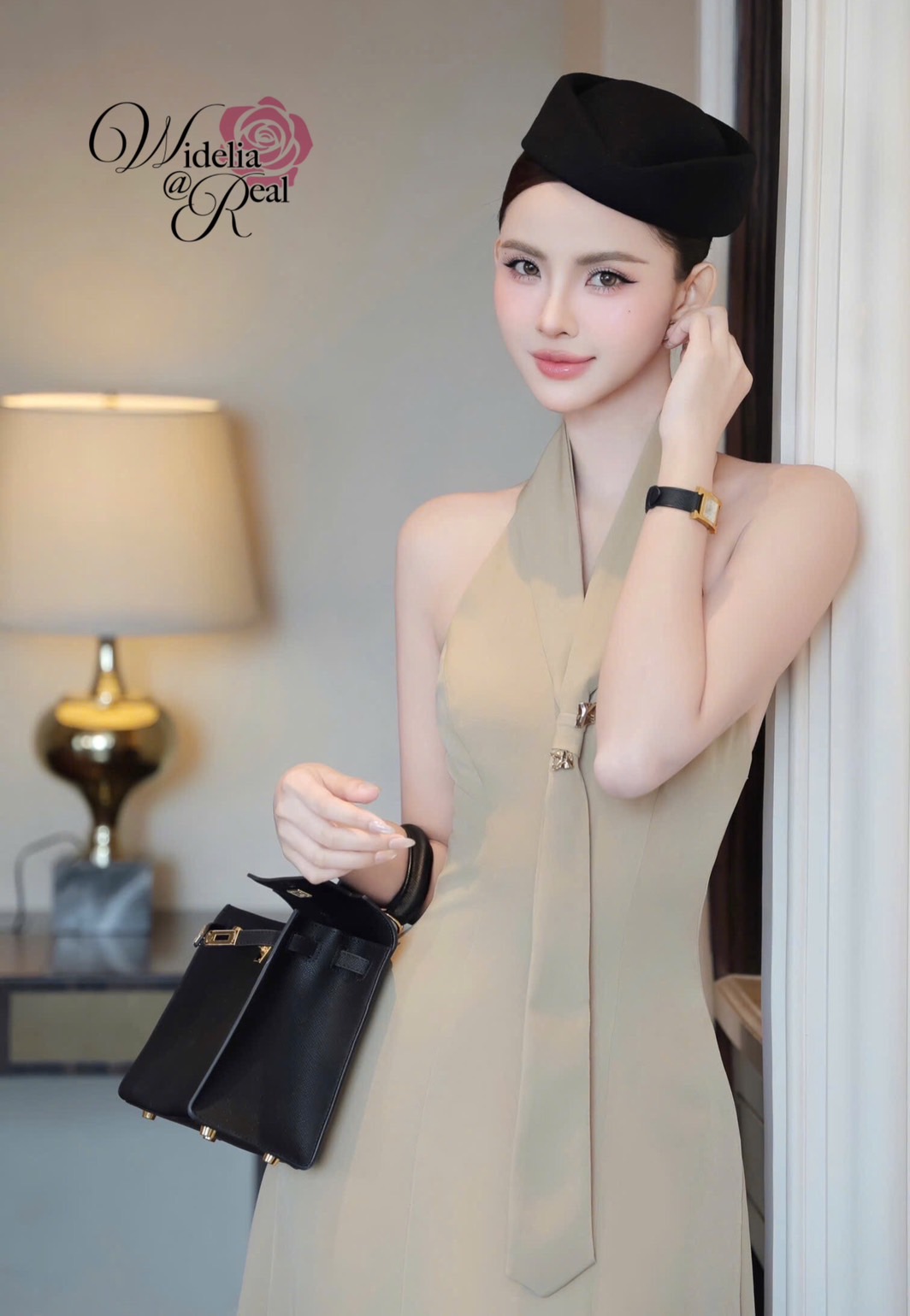 Korea Maxi dress แม็กซี่เดรส คอเน็คไท แต่งอะไหล่เงิน