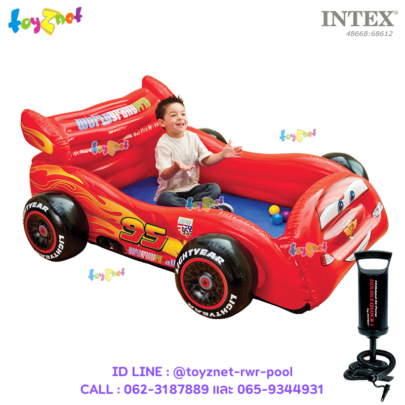Intex Cars Ball Pit w/10 Fun Ballz 1.80x1.45x0.71 m no.48668 + DQI Air Pump