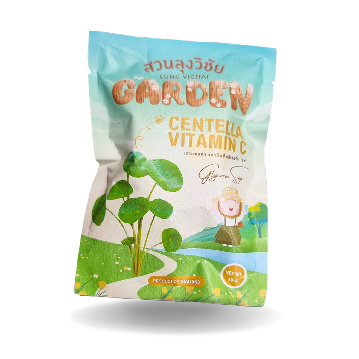 สบู่ใบบัวบก ผสม วิตามินซี สบู่บำรุงผิวหน้าสำหรับผิวแพ้ง่าย สินค้าดีจาก OTOP ออกใบกำกับได้ ขนาด 30 กรัม
