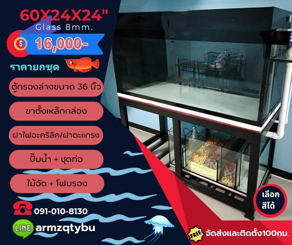 TP Service บริการรับติดตั้งตู้ปลา รับทำบ่ปลาคราฟ ตู้ปลาขนาด 60x24x24 Glass 8 mm.