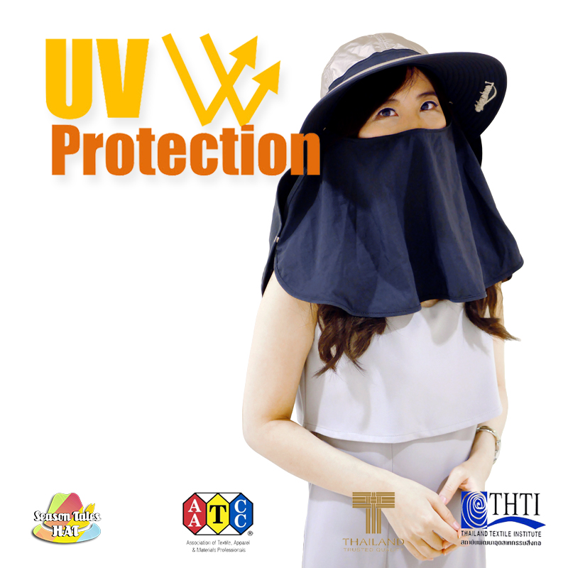 หมวกกันUV กันยูวี หมวกปิดหน้า ปิดคอ สีฟ้า มีผ้า2ชิ้น หมวกคลุมหน้า by Season Tales