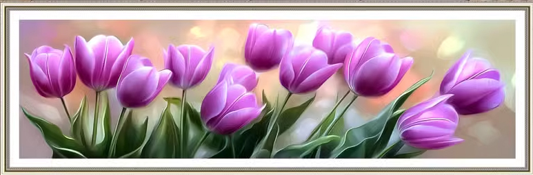 tulip-1009 *สินค้าหมด* ชุดปักครอสติช ลายสวนทิวลิปสีม่วง (ปักเต็มผืนผ้า ไม่มีเดินเส้น ผ้า11CTพิมพ์ลาย ปัก 3 เส้นเล็ก) ขนาด 135*45 ซม.ผ้าครอสติช 11CTพิมพ์ลายปักบนผ้า+ไหมคอตตอน 50 สี+ผังลาย+เข็ม