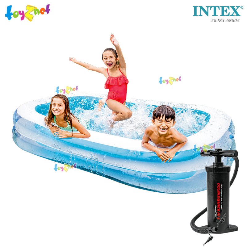 Intex Family Pool 2.62x1.75x0.56 m White No.56483 + DQIII-S Air Pump (Inflate/Deflate)