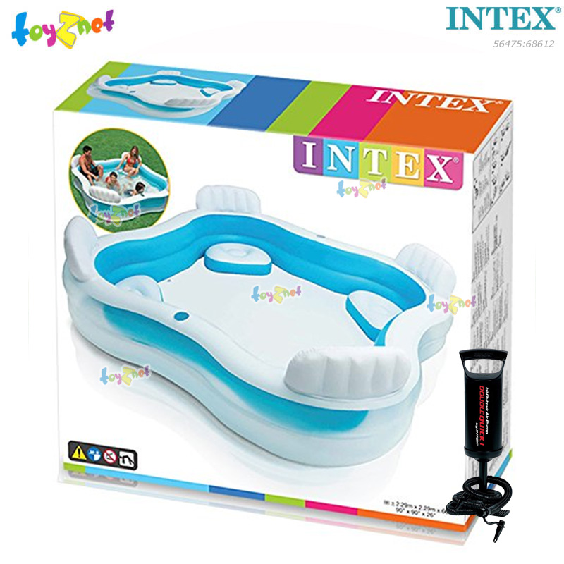 Intex Swim Center Family Lounge Pool 2.29x2.29x0.66 m Light Blue no.56475 + Double Quick I Air Pump