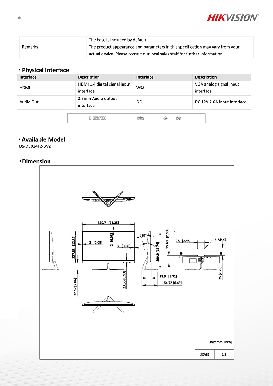 HIKVISION DS-D5024F2-BV2 : 23.8 inch FHD 100Hz VA Monitor BY BILLIONAIRE SECURETECH DS-D5024F2-BV2