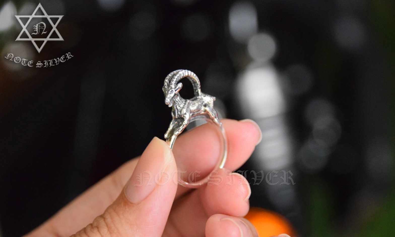 แหวนเงินแท้แพะภูเขา ทรงสามมิติ 3D รูปทรงแหวนลอยตัว แหวนปีมะแม Sterling Silver 925 NSRG2595