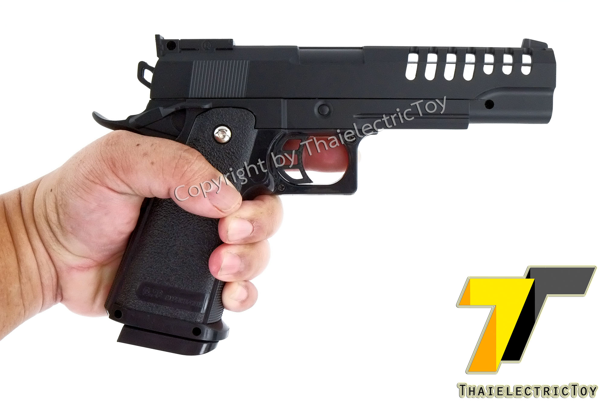 ปืนอัดลมเหล็ก K7 ชักยิงทีล่ะนัด ลำกล้องยาว 7.5 นิ้ว หนัก 497 กรัม ใช้ลูกกระสุนพลาสติก 6 มิล