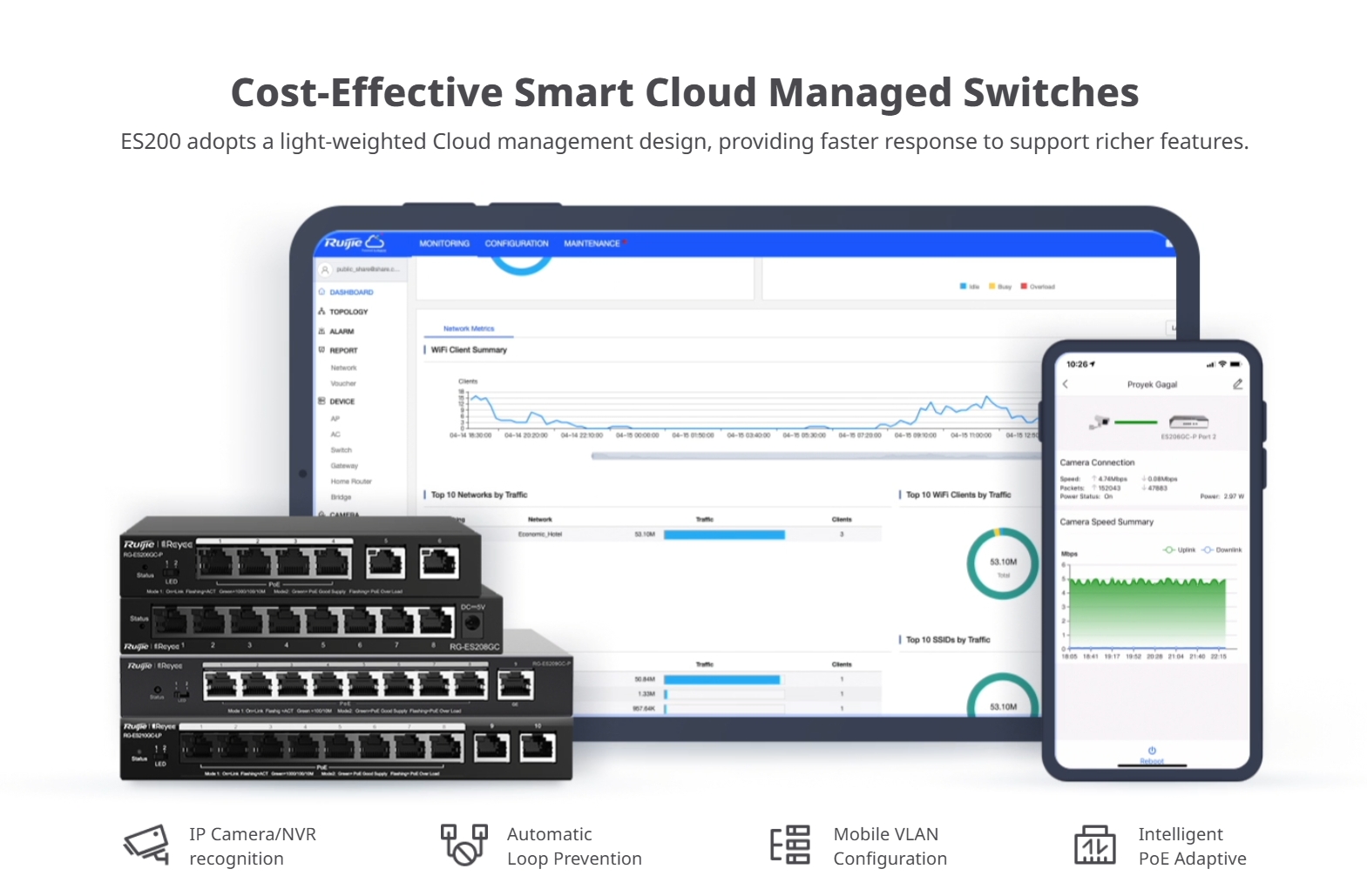 RUIJIE RG-ES220GS-P 20-Port Cloud POE+ Switch, 16 Gigabit PoE+ ports, 2 RJ45 Port, 2 SFP, 250W BY BILLIONAIRE SECURETECH RG-ES220GS-P