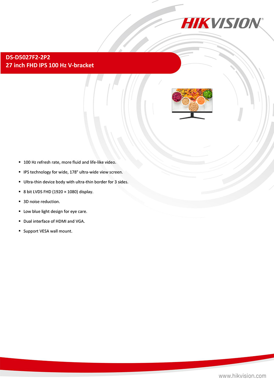 HIKVISION DS-D5027F2-2P2 : 27 inch FHD 100Hz IPS Monitor มีลำโพง BY BILLIONAIRE SECURETECH DS-D5027F2-2P2