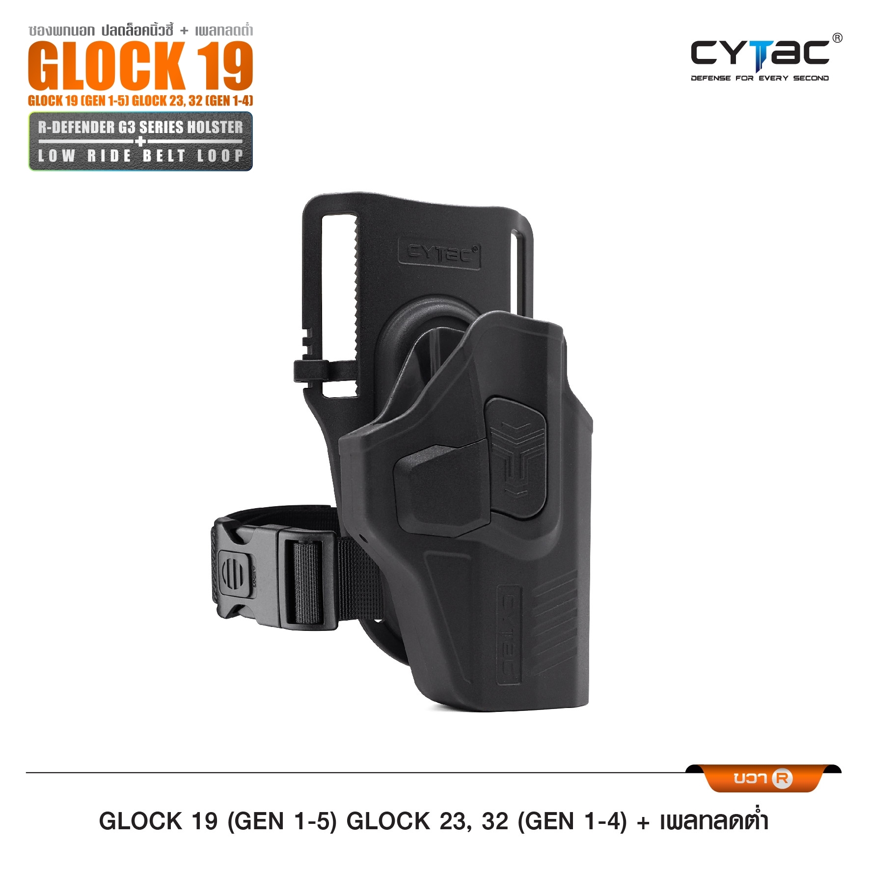 CYTAC ซองพกนอกปลดนิ้วชี้ Glock19 + เพลทลดต่ำ