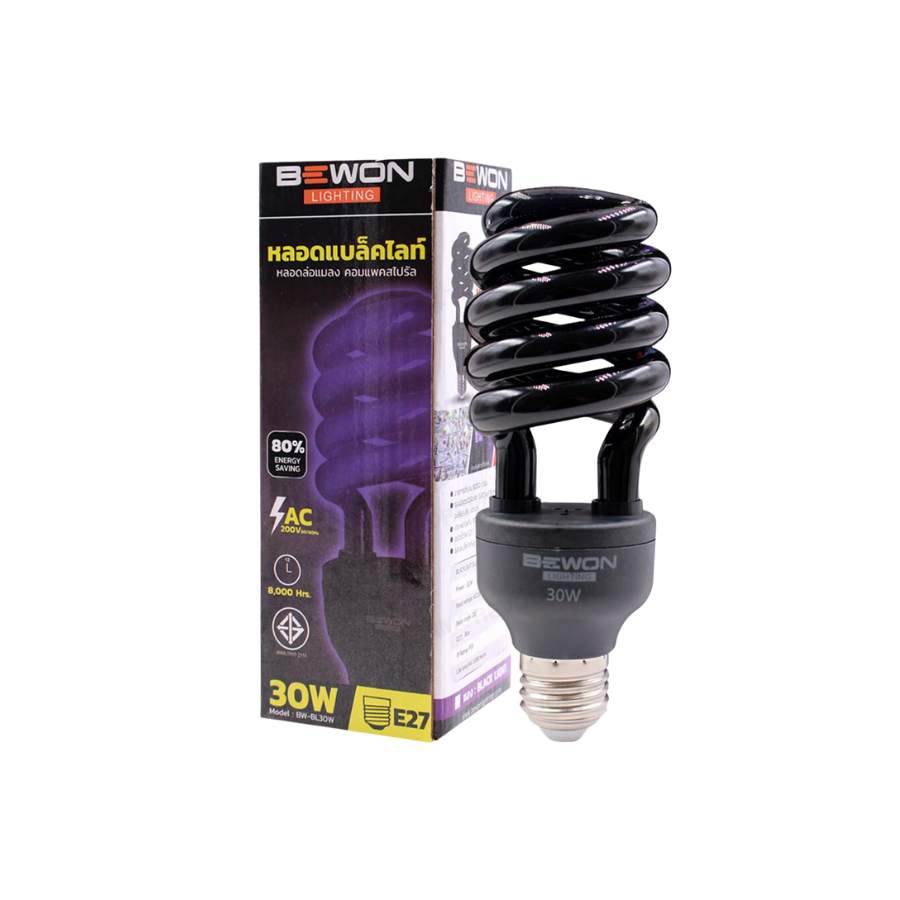 BEWON lighting หลอดไฟแบล็คไลท์ ล่อแมลง ดักแมลง ขนาด 30 วัตต์ แบบเกรียว E27 แสงสีม่วง หลอดไฟแสงสีม่วง หลอดไฟดักแมง หลอดไฟล่อแมลง