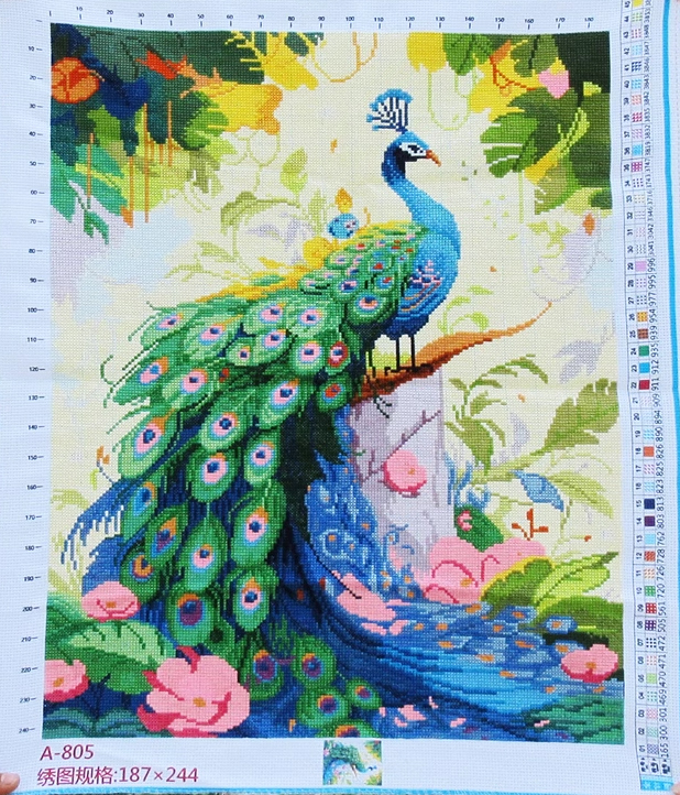 peacock-1046 *พร้อมส่ง* ชุดปักครอสติช ลายนกยูงในสวนดอกไม้ (ปักเต็มผืนผ้า ไม่มีเดินเส้น ผ้า9CTพิมพ์ลาย ปัก 4 เส้นเล็ก) ขนาด 65*80 ซม.ผ้าครอสติช 9CTพิมพ์ลายปักบนผ้า ไหมคอตตอน 45 สี ผังลาย เข็ม