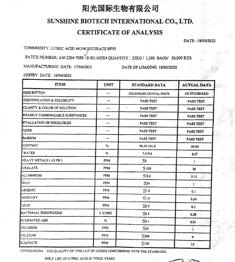 Citric acid monohydrate กรดซิตริก กรดมะนาว (food grade) บรรจุ 1 กิโลกรัม (R)