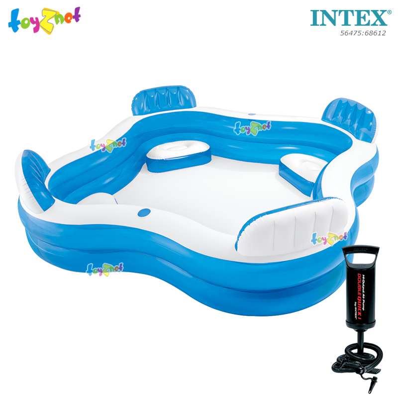 Intex Swim Center Family Lounge Pool 2.29x2.29x0.66 m Blue no.56475 + Double Quick I Air Pump