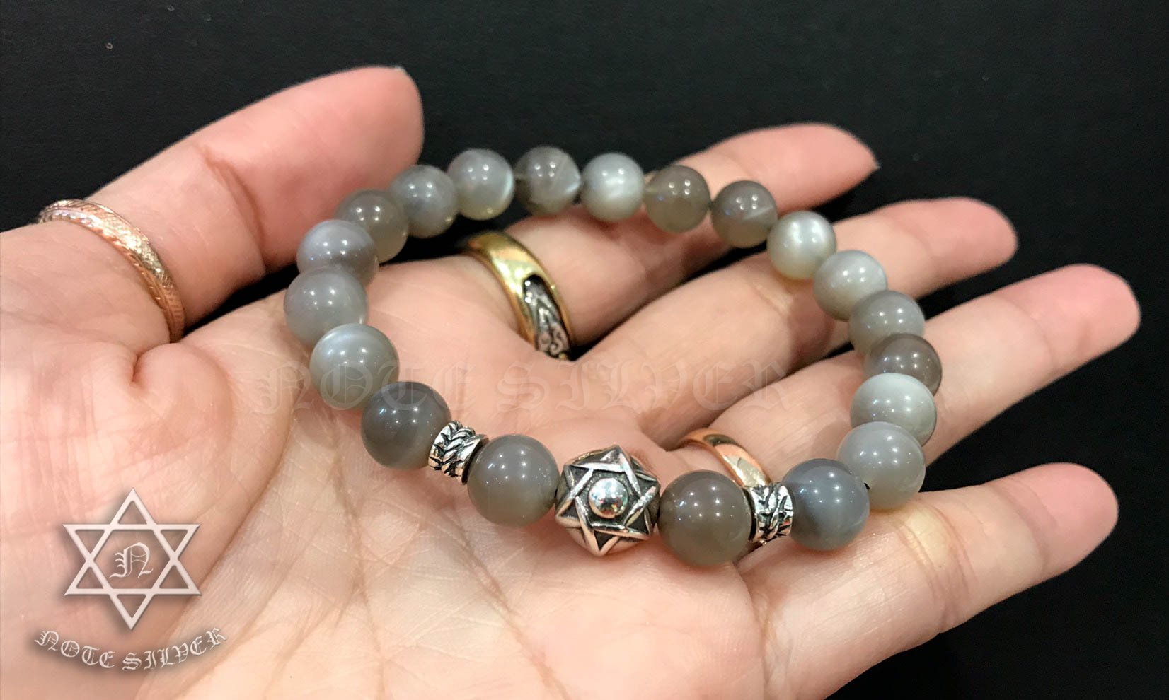 สร้อยข้อมือหินมูนสโตน และบีทดาว Star of david Sterling silver 925 NSBL2201