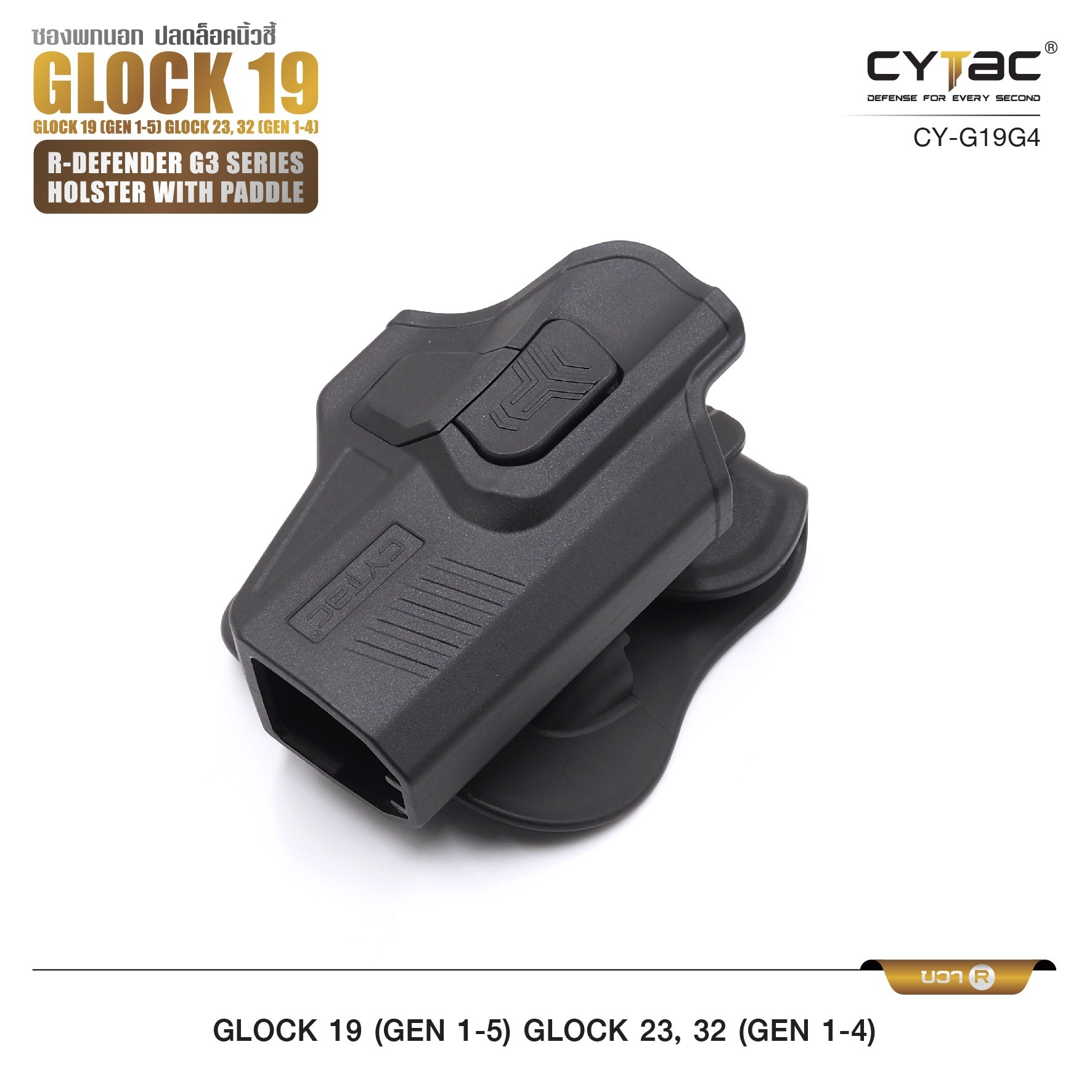 รุ่น GIock 19, 23, 32 Level II Holster | CYTAC Holster ซองพกนอกปลดนิ้วชี้