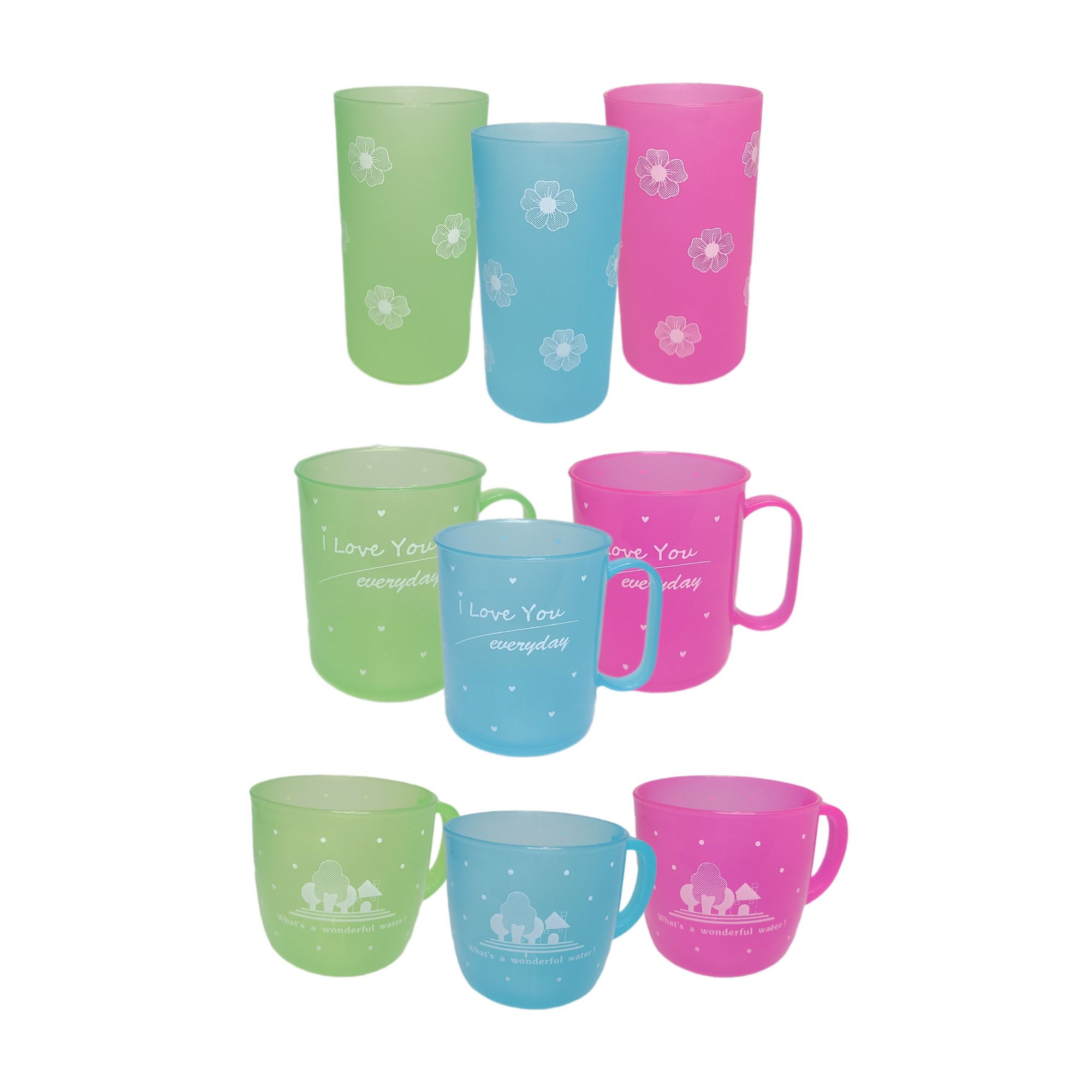 Cup Mug Colorful แก้วมัคสี แก้วน้ำลายทั่วไปสำหรับเด็ก แก้วน้ำพลาสติกมีหูจับ