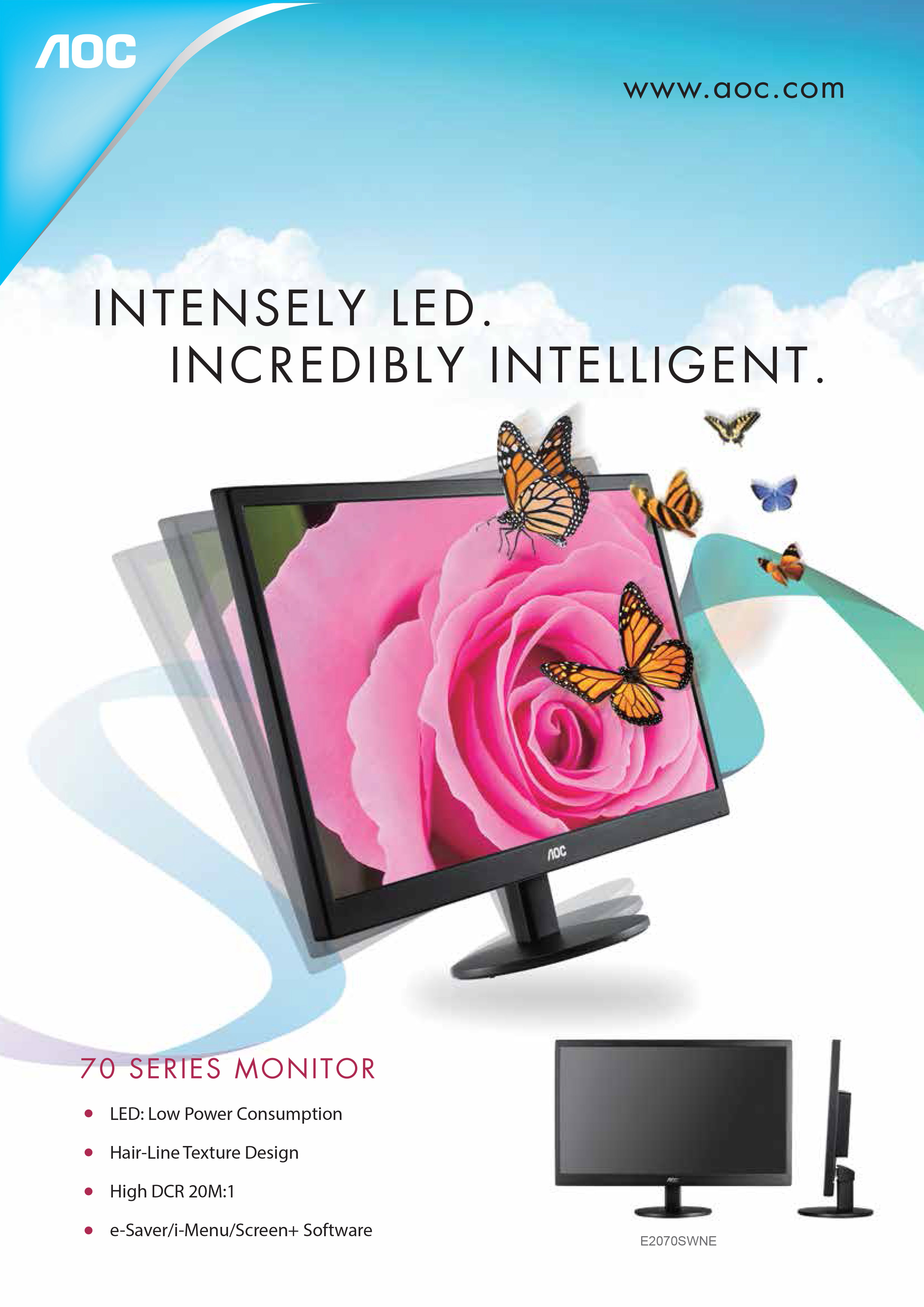 AOC E2070SWNE : LED MONITOR ขนาด 19.5 นิ้ว เชื่อมต่อด้วย VGA port เท่านั้น BY BILLIONAIRE SECURETECH E2070SWNE