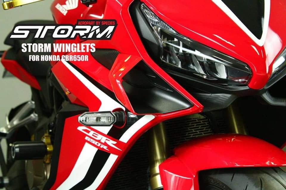 STORM Winglets วิงเล็ต ปีกใต้ไฟหน้าแต่ง HONDA CBR650R วัสดุทำจากคาบอน Carbon Edition รูปแบบ MotoGP ปีกแต่งไฟหน้า
