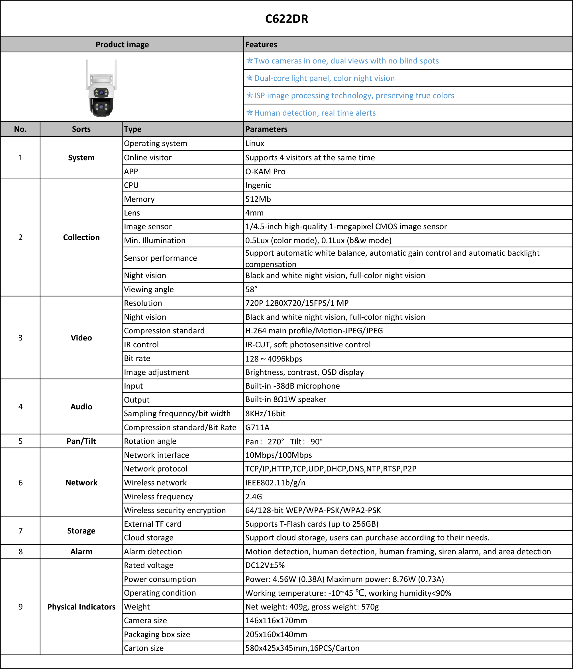 Vstarcam C622DR กล้องวงจรปิดระบบ IP WIFI 1+1 MP กล้องเลนส์คู่ Color Night Vision มีไมค์และลำโพงในตัว ติดตั้งภายนอกได้ BY BILLIONAIRE SECURETECH C622DR